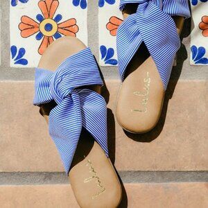 Santana Blue Striped Slide Sandals